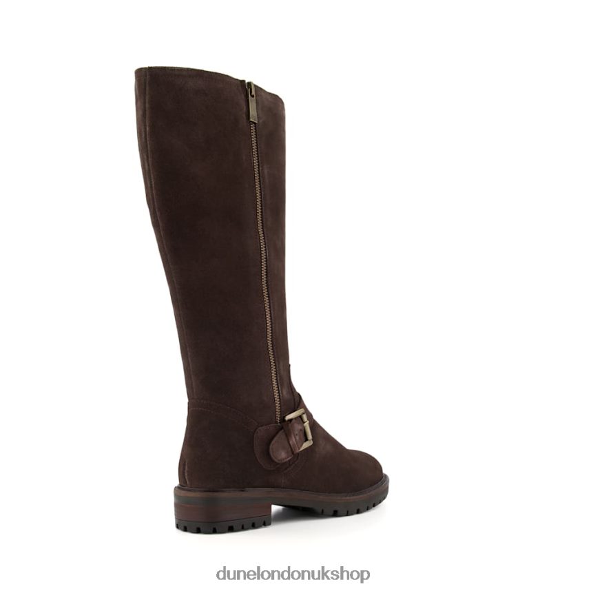 Side Zip Flat Knee High Boots Women N4BBPB516 Dune London Trafalgar Brown