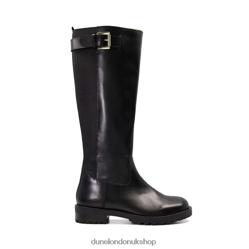 Tractor-Sole Leather Knee-High Boots Women N4BBPB442 Dune London Tatiana Black - Click Image to Close