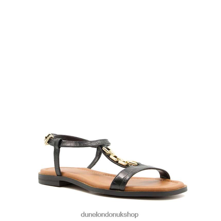 Chain Croc-Effect Flat Sandals Women N4BBPB456 Dune London Lotty Black - Click Image to Close