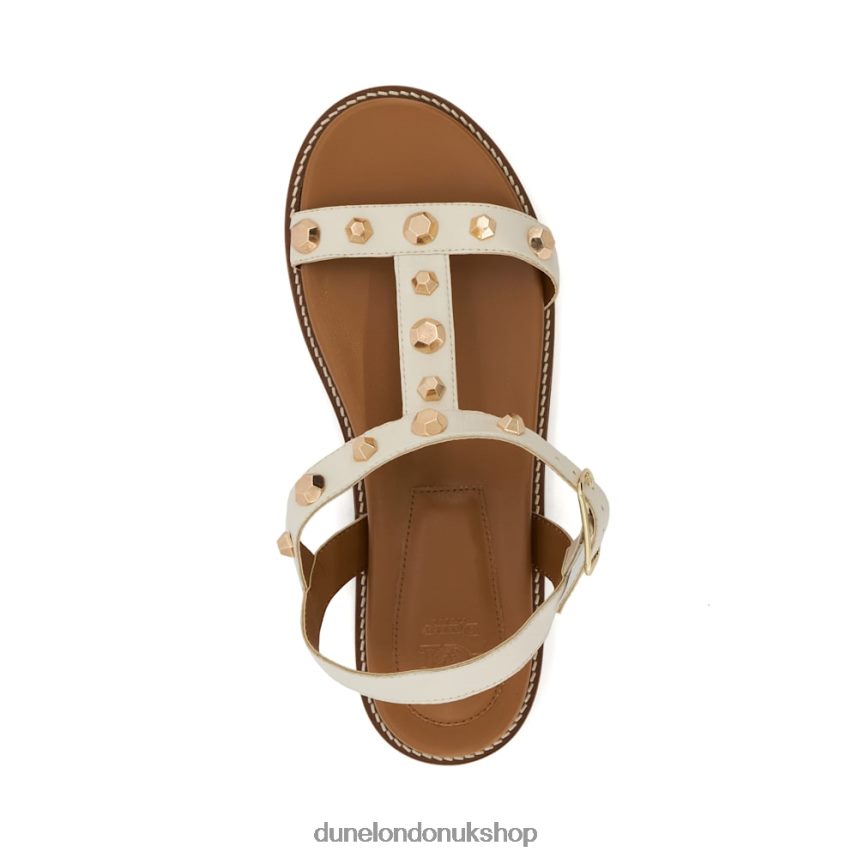 Comfort-Footbed Leather Studded Flat Sandals Women N4BBPB53 Dune London Laurels Ecru