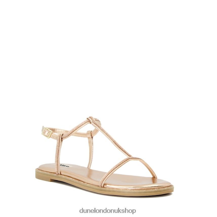 Diamante Flat T-Bar Sandals Women N4BBPB466 Dune London Narrate Rose Gold