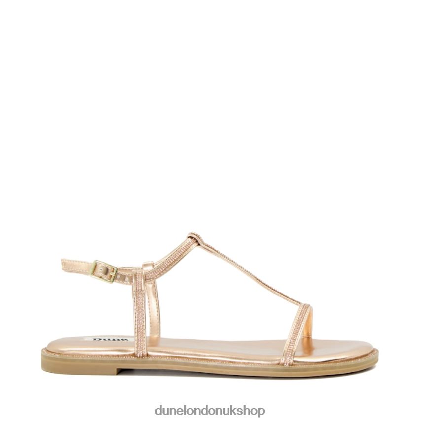 Diamante Flat T-Bar Sandals Women N4BBPB466 Dune London Narrate Rose Gold