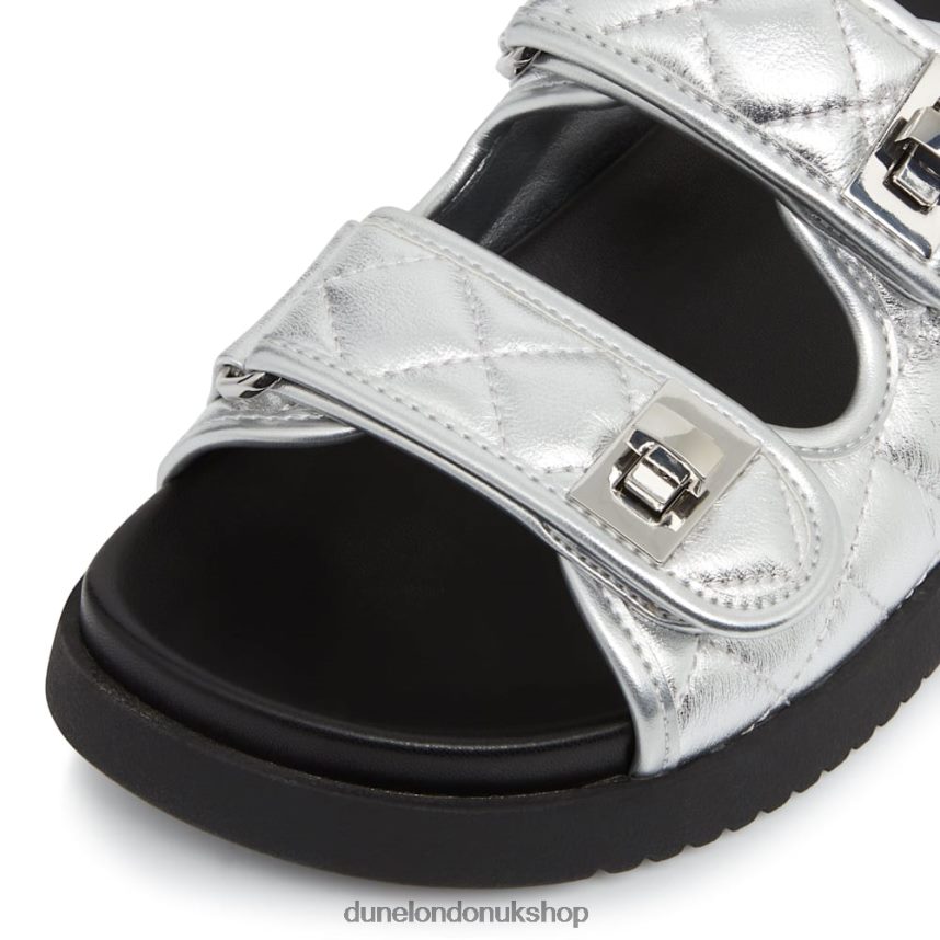 Double Strap Turn Lock Flat Sandals Women N4BBPB428 Dune London Lockstockk Silver