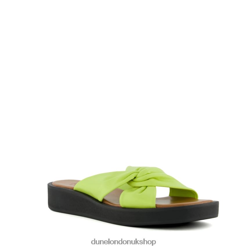 Knot-Strap Leather Flatform Sandals Women N4BBPB71 Dune London Lizo Lime Green - Click Image to Close