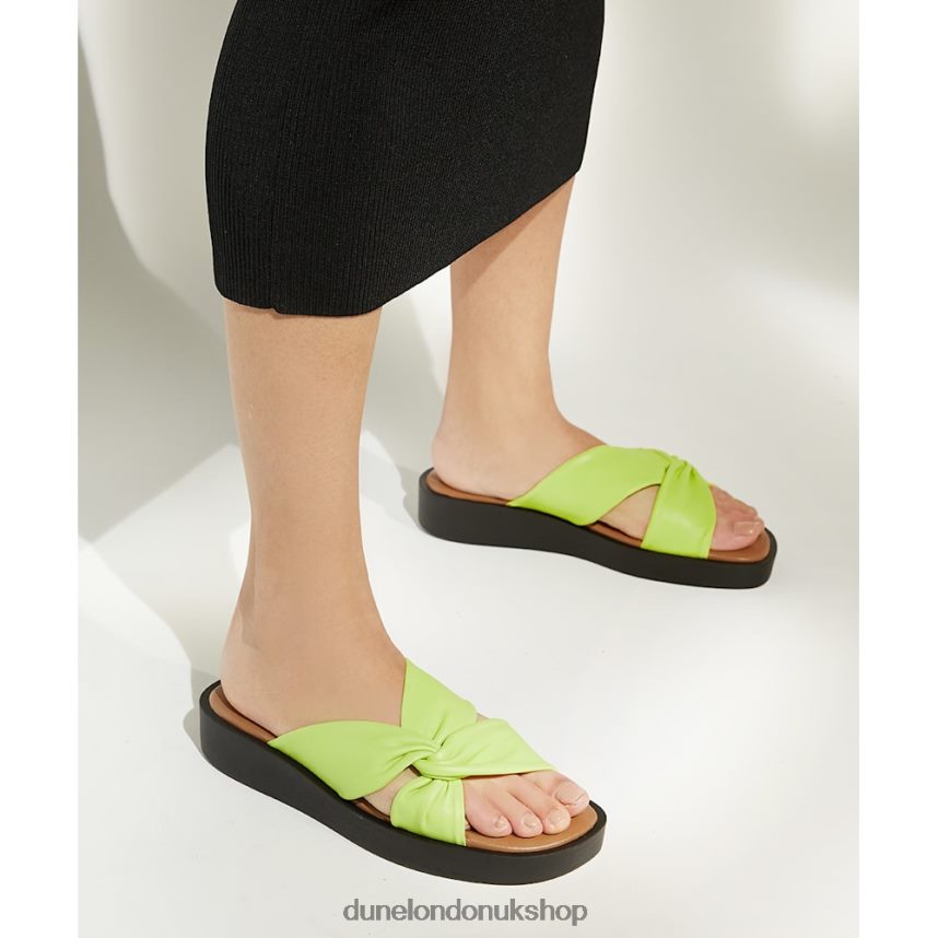 Knot-Strap Leather Flatform Sandals Women N4BBPB71 Dune London Lizo Lime Green