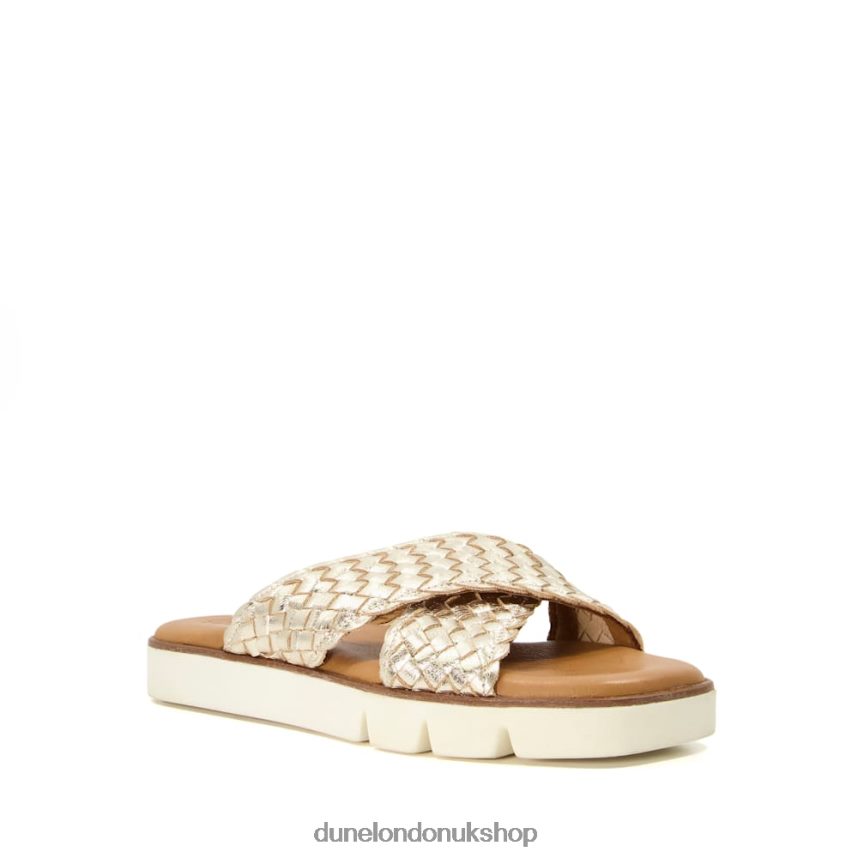 Woven Metallic Leather Sliders Women N4BBPB321 Dune London Lexey Gold - Click Image to Close