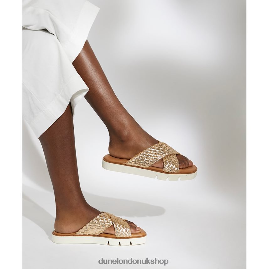 Woven Metallic Leather Sliders Women N4BBPB321 Dune London Lexey Gold