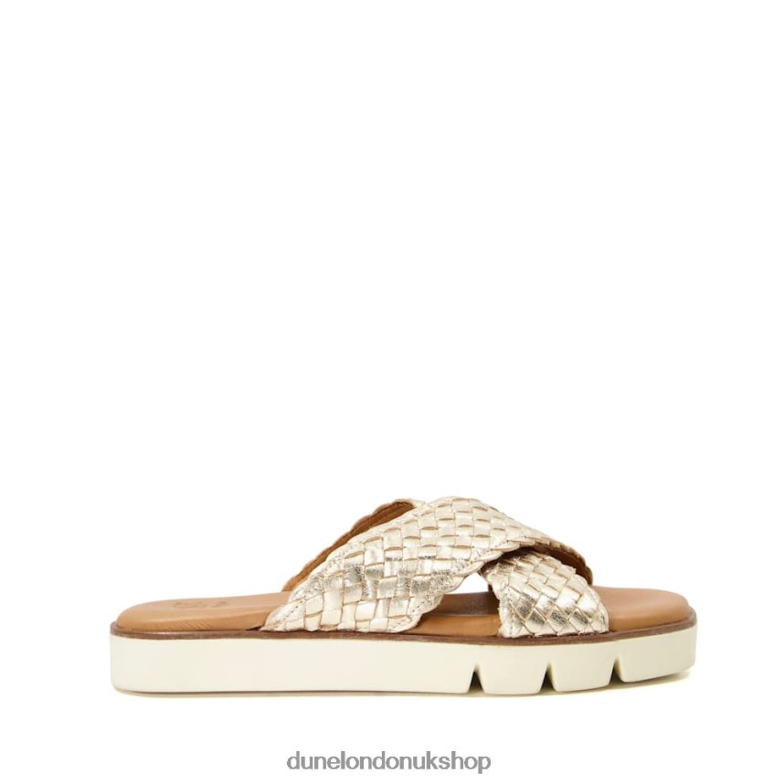 Woven Metallic Leather Sliders Women N4BBPB321 Dune London Lexey Gold