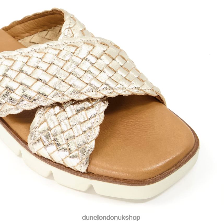 Woven Metallic Leather Sliders Women N4BBPB321 Dune London Lexey Gold