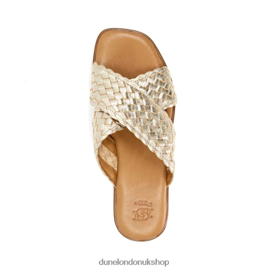 Woven Metallic Leather Sliders Women N4BBPB321 Dune London Lexey Gold