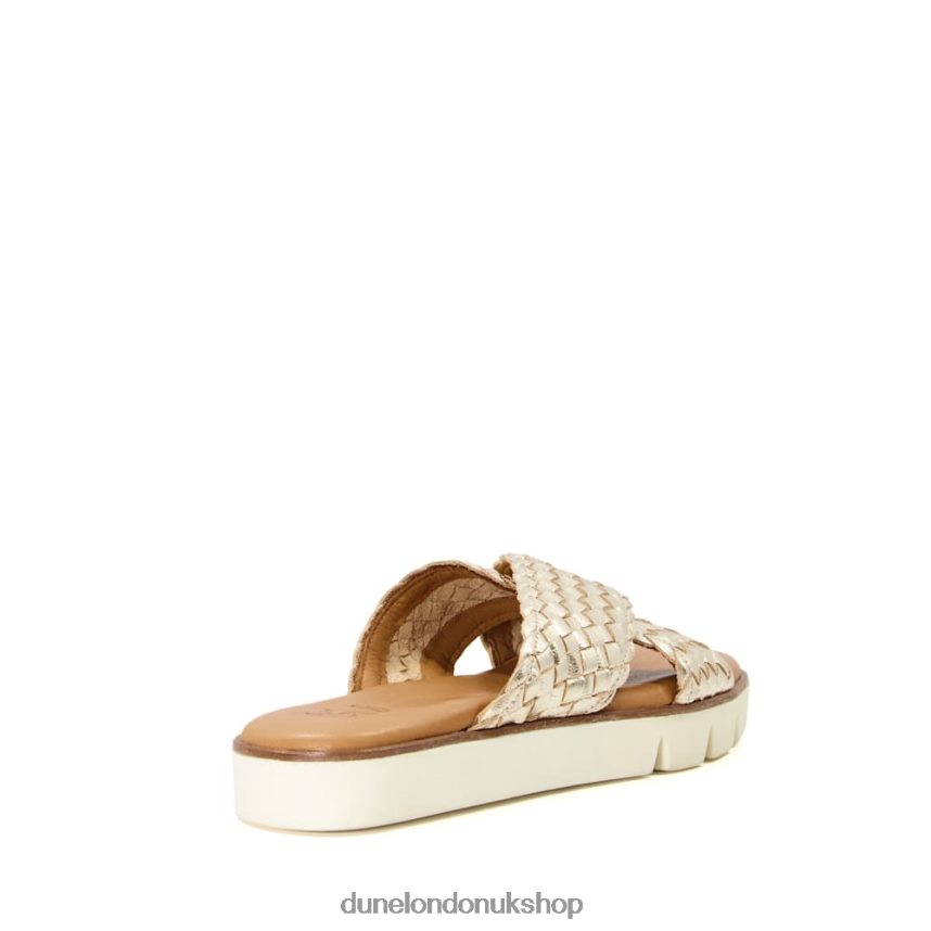 Woven Metallic Leather Sliders Women N4BBPB321 Dune London Lexey Gold