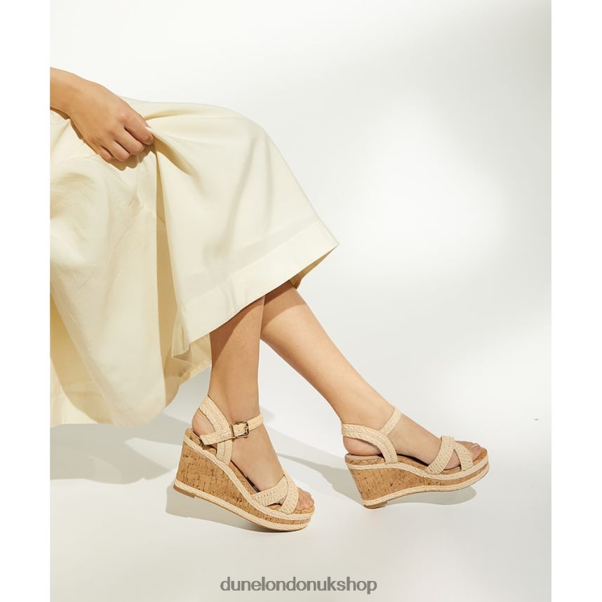 Braided-Cross-Strap Cork-Wedge Sandals Women N4BBPB127 Dune London Kelisa Natural