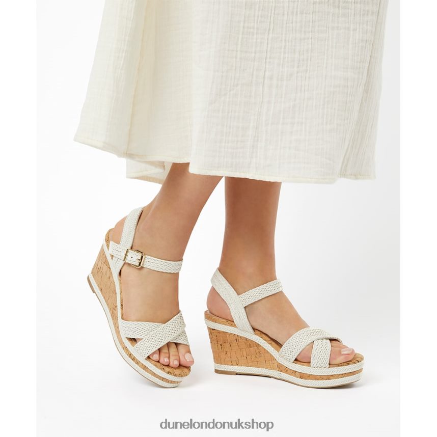 Braided-Cross-Strap Cork-Wedge Sandals Women N4BBPB577 Dune London Kelisa Off White