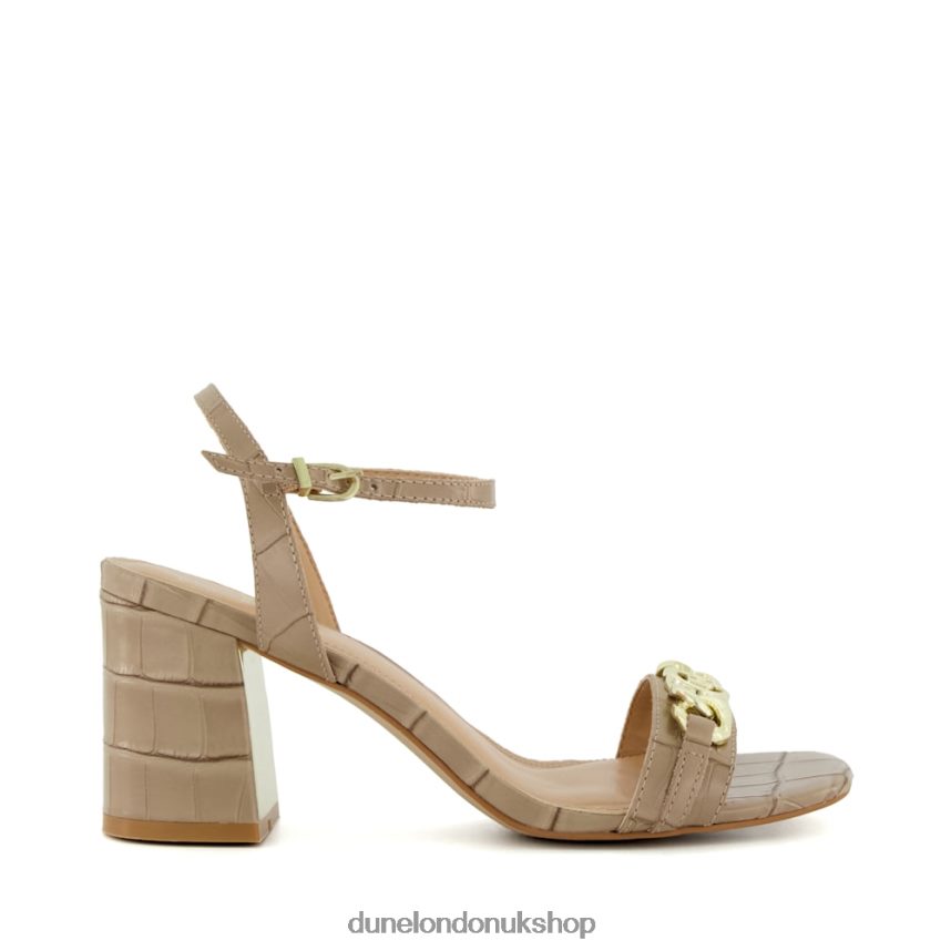 Branded-Chain-Trim Block-Heel Sandals Women N4BBPB170 Dune London Manual Taupe