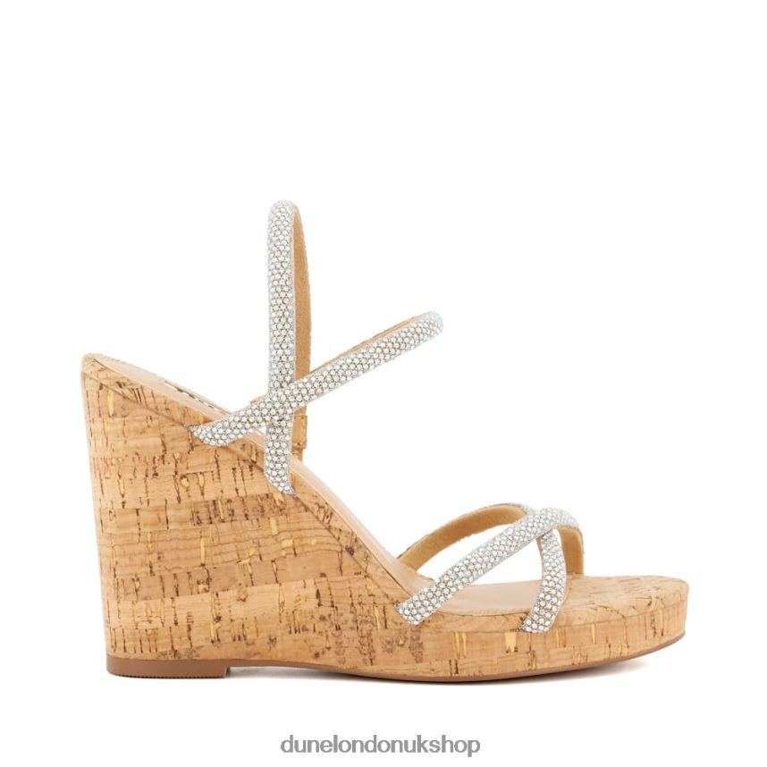 Diamante Cork-Wedge Slingback Sandals Women N4BBPB408 Dune London Kali Silver