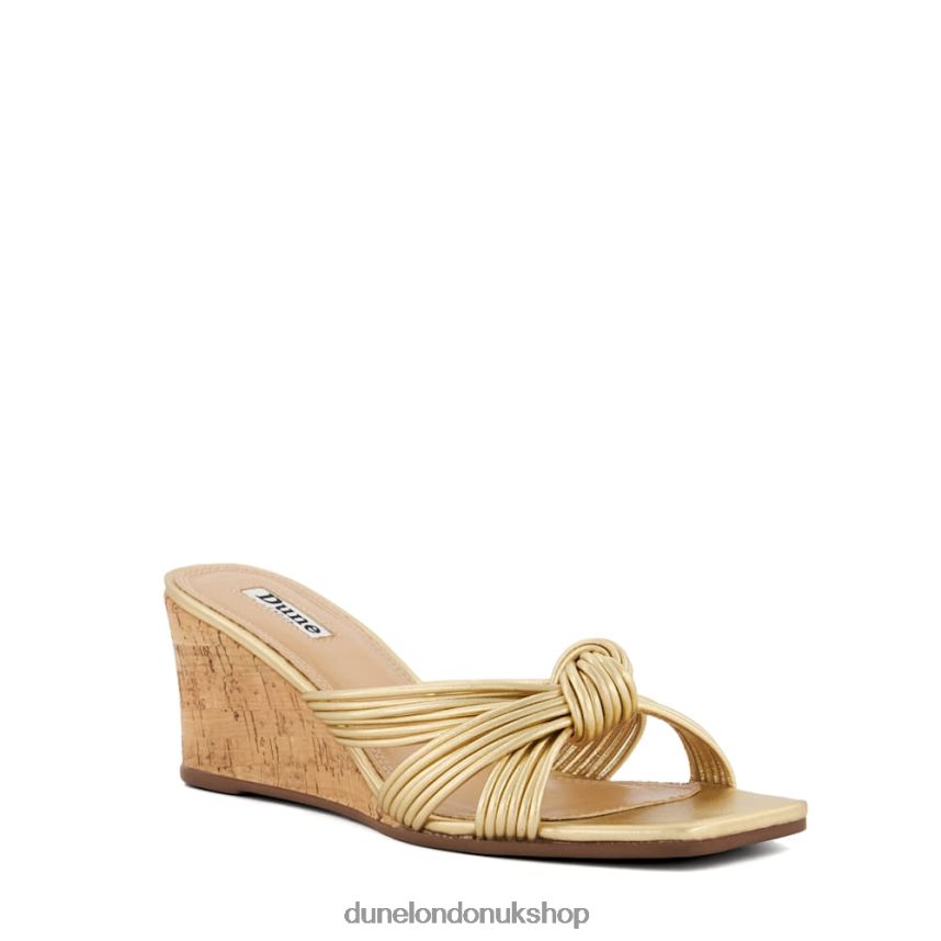 Knot-Detail Cork Wedge Mules Women N4BBPB450 Dune London Kope Gold - Click Image to Close