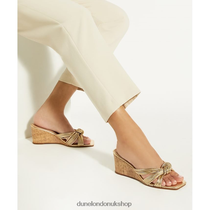 Knot-Detail Cork Wedge Mules Women N4BBPB450 Dune London Kope Gold