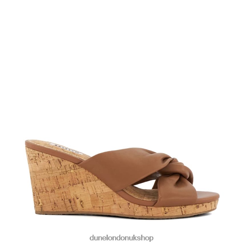 Knot-Detail-Leather Cork-Wedge Sandals Women N4BBPB404 Dune London Kacee Tan