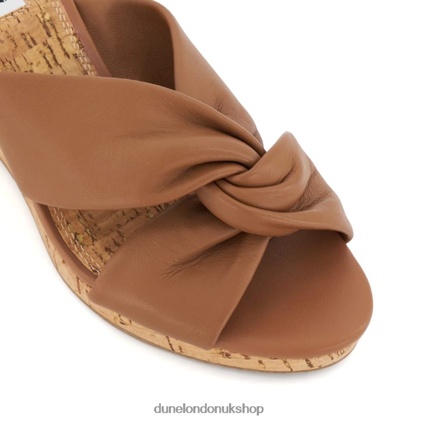 Knot-Detail-Leather Cork-Wedge Sandals Women N4BBPB404 Dune London Kacee Tan