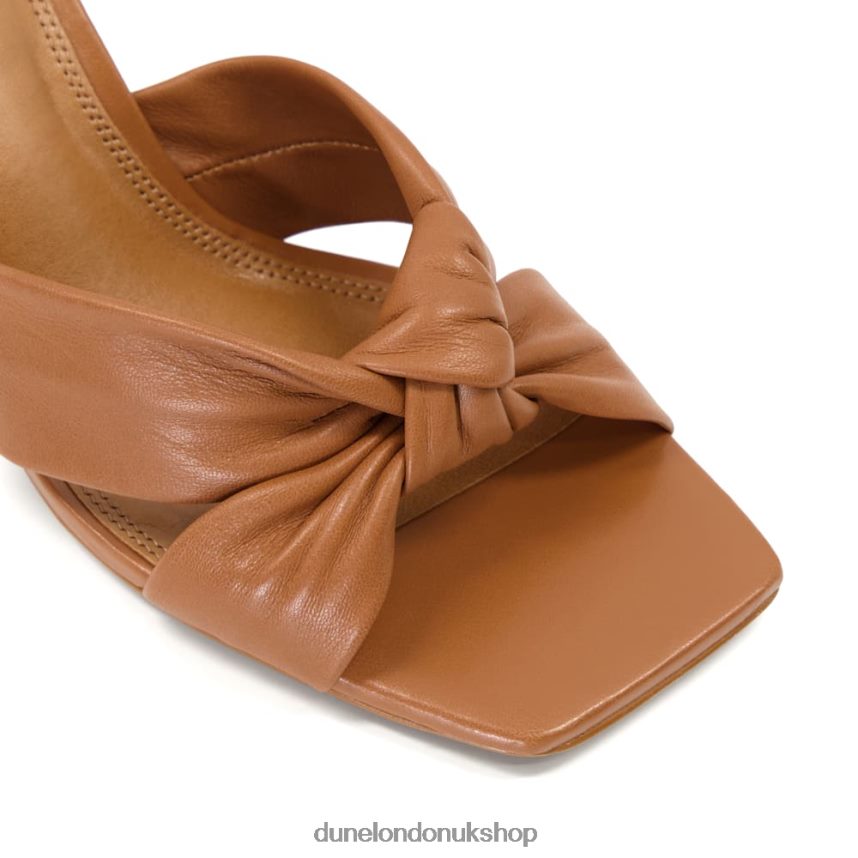 Knot-Detail Leather Open-Toe Mules Women N4BBPB201 Dune London Maize Tan