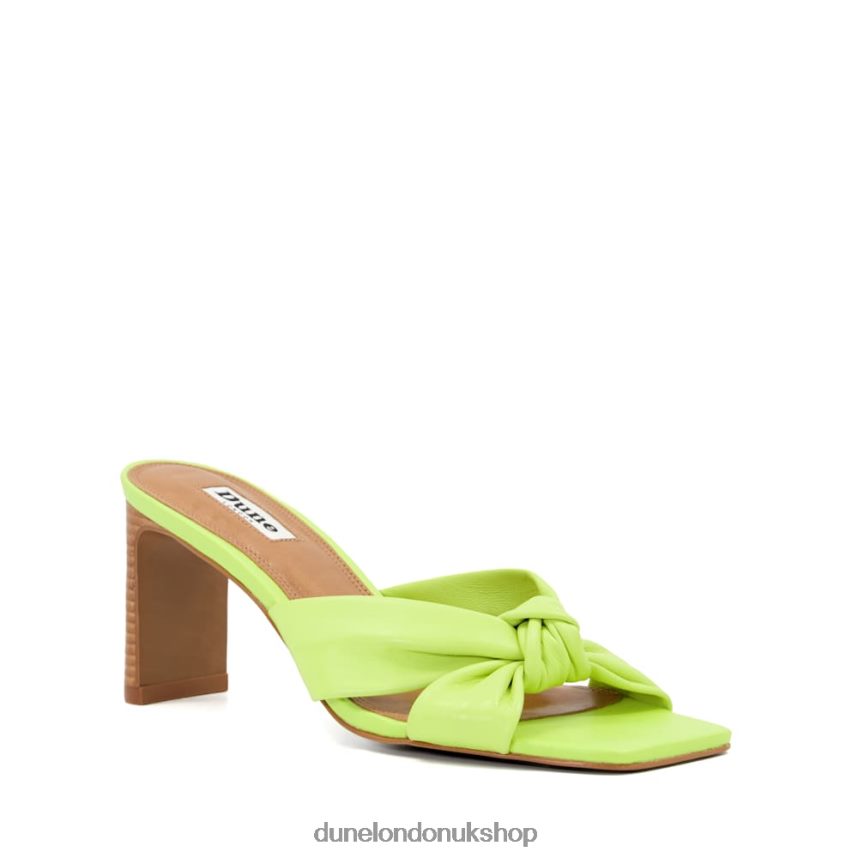 Knot-Detail Leather Open-Toe Mules Women N4BBPB69 Dune London Maize Lime Green - Click Image to Close