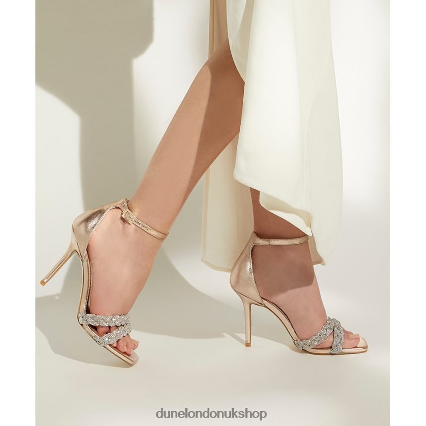 Metallic Diamante-Strap Heeled Sandals Women N4BBPB550 Dune London Melodic Rose Gold