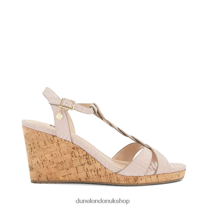 Plait T-Bar Strap Cork Wedge Heel Women N4BBPB399 Dune London Koala Rose Gold