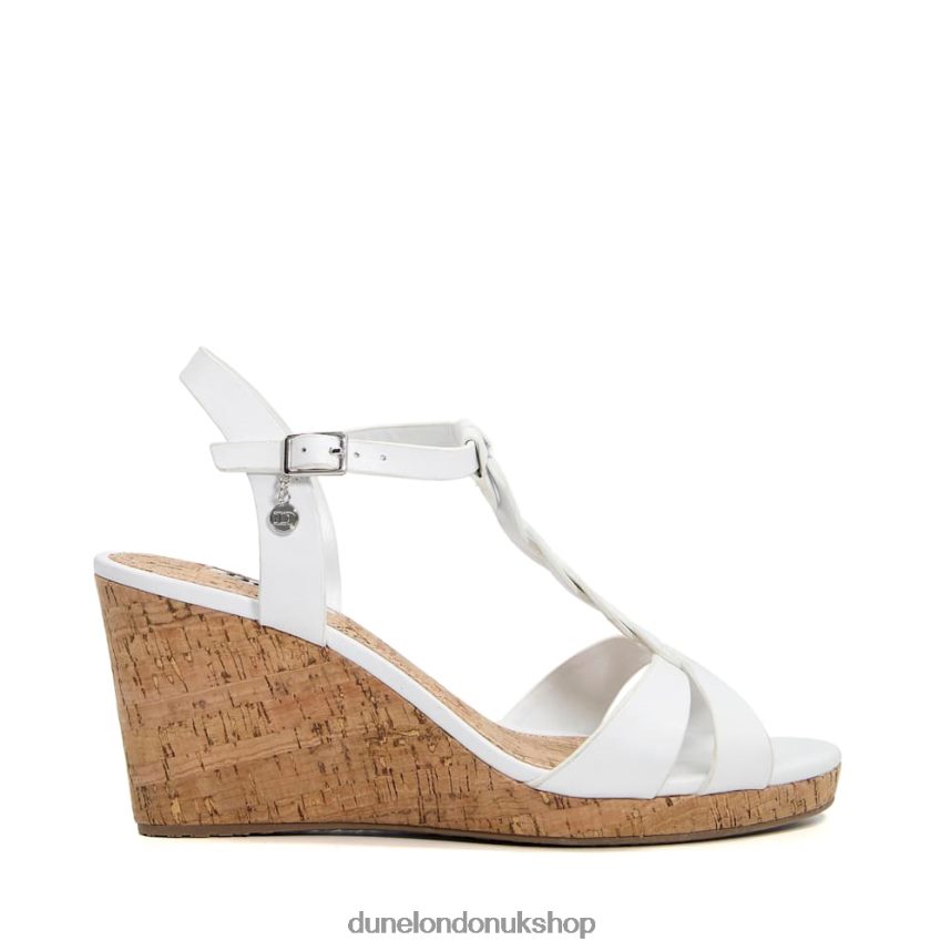 Wide Fit Plait T-Bar Strap Cork Wedges Women N4BBPB474 Dune London Koala White