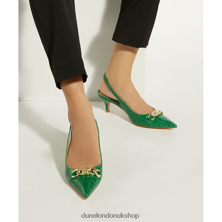 Chain-Trim Slingback Kitten Heeled Courts Women N4BBPB132 Dune London Current Green