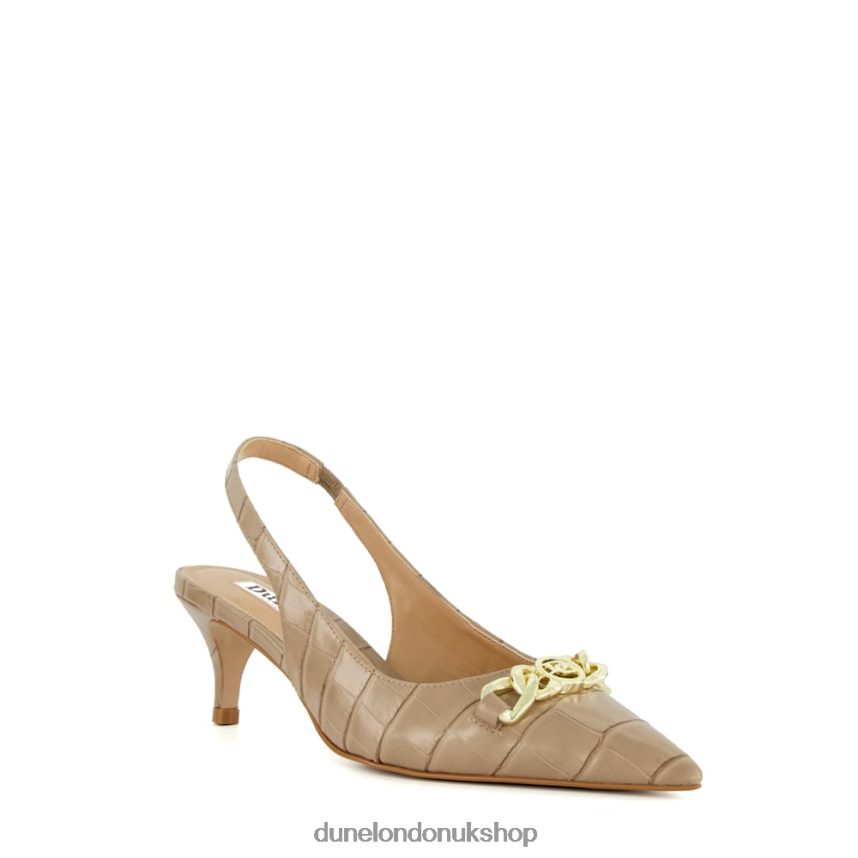 Chain-Trim Slingback Kitten Heeled Courts Women N4BBPB470 Dune London Current Taupe