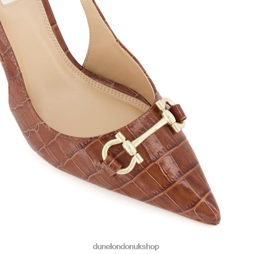 Croc-Effect Leather Snaffle-Trimmed Slingback Courts Women N4BBPB382 Dune London Click Tan