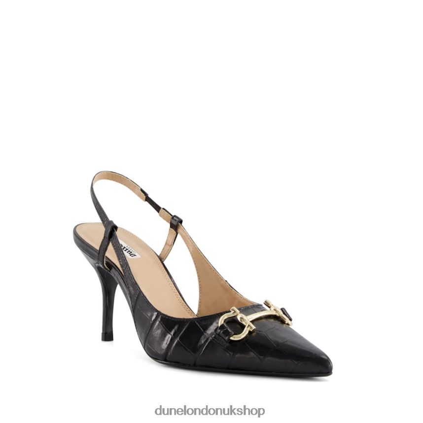 Croc-Effect Leather Snaffle-Trimmed Slingback Courts Women N4BBPB509 Dune London Click Black