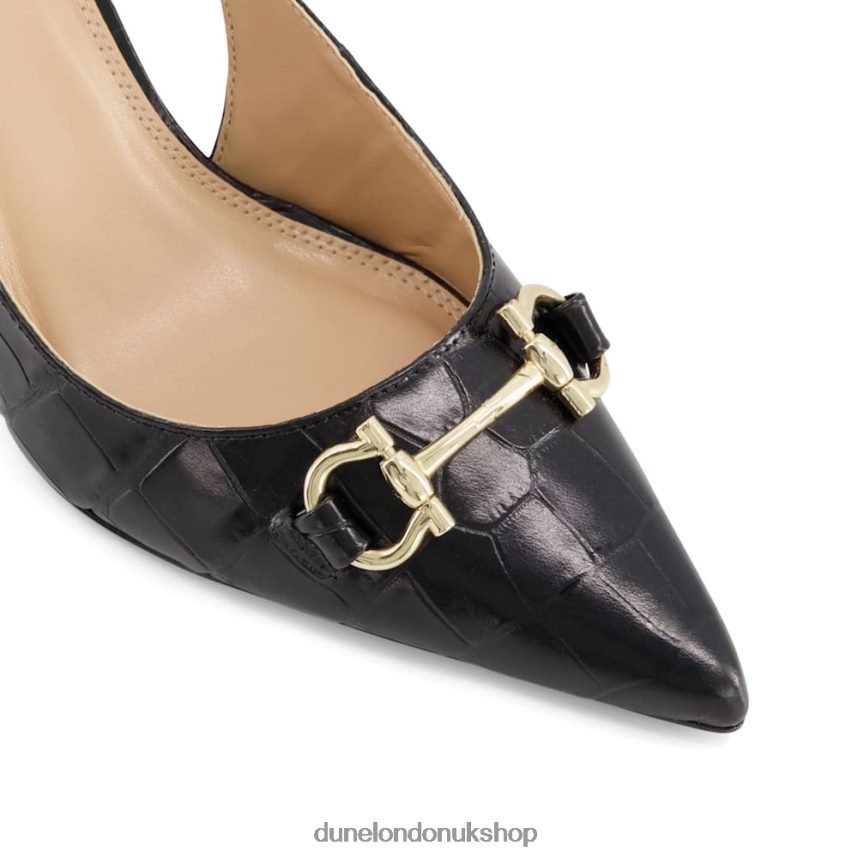 Croc-Effect Leather Snaffle-Trimmed Slingback Courts Women N4BBPB509 Dune London Click Black