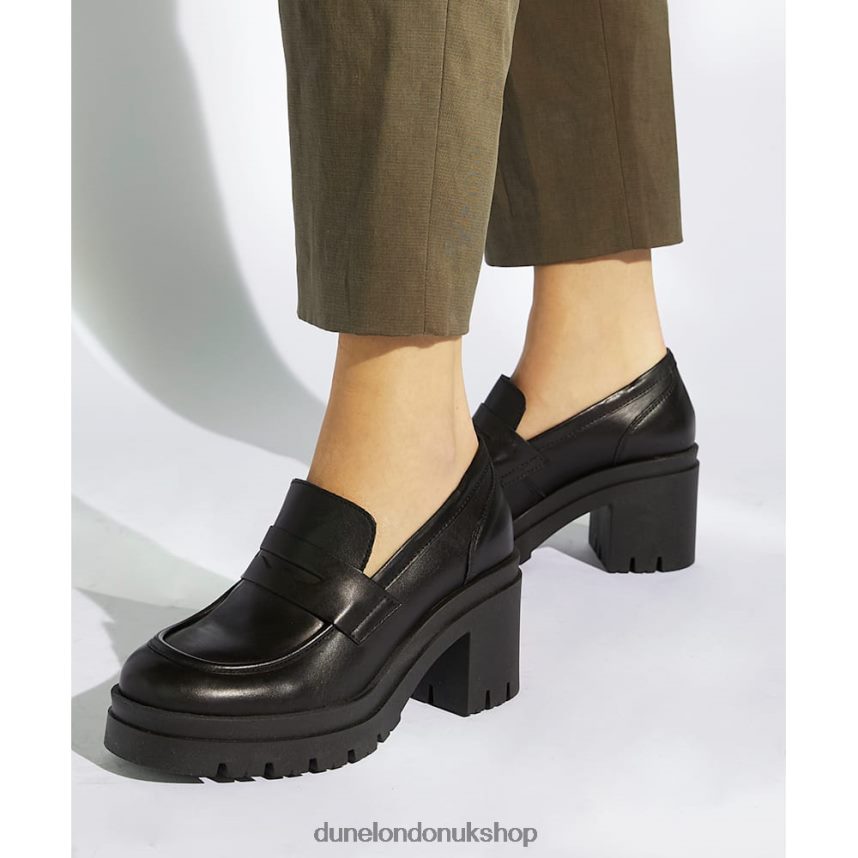 Leather Block Heel Loafers Women N4BBPB325 Dune London Grounded Black