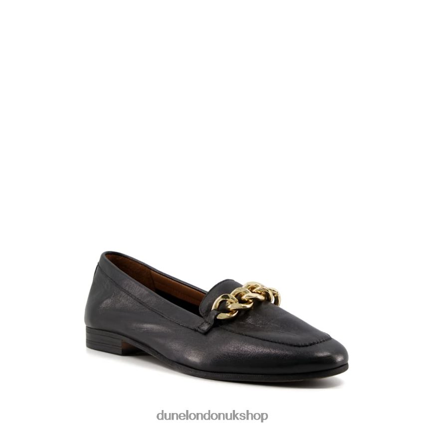 Chain-Trim Leather Loafers Women N4BBPB348 Dune London Goldsmith Black - Click Image to Close