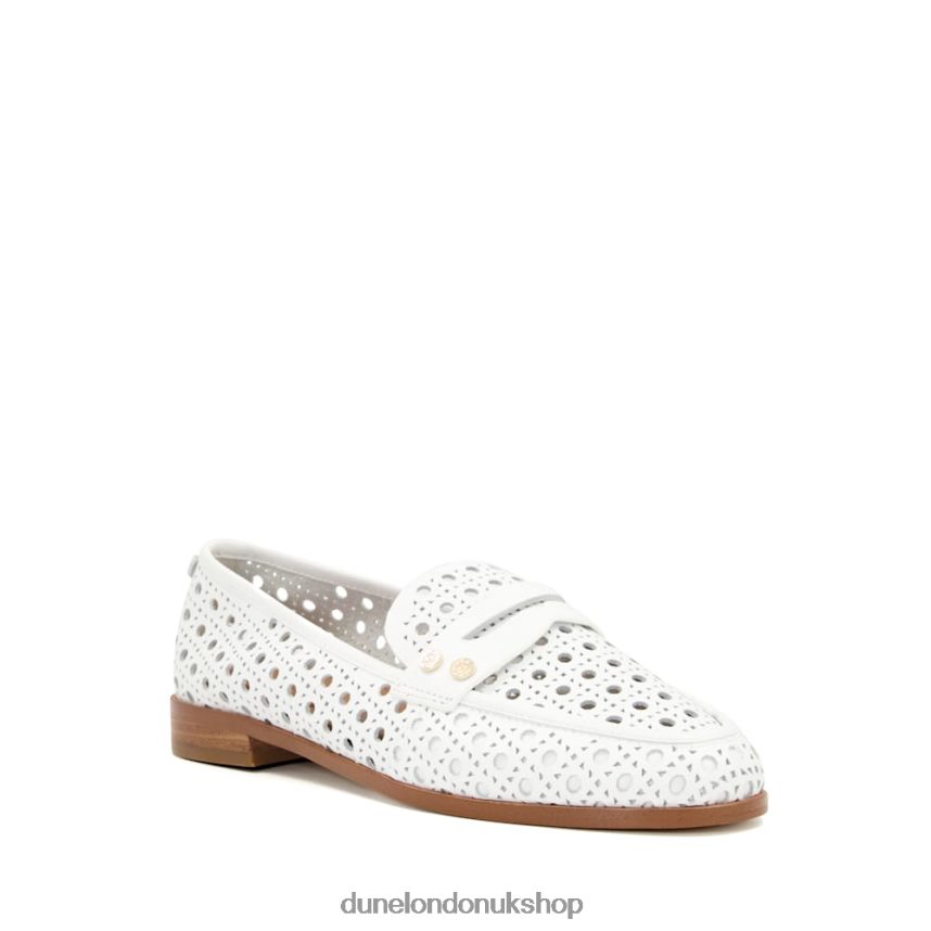 Laser-Cut-Detail Penny Loafers Women N4BBPB106 Dune London Glimmered White