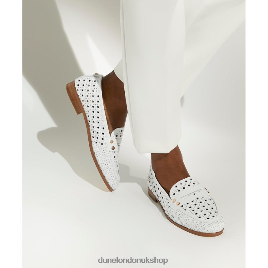 Laser-Cut-Detail Penny Loafers Women N4BBPB106 Dune London Glimmered White