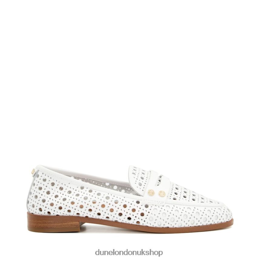 Laser-Cut-Detail Penny Loafers Women N4BBPB106 Dune London Glimmered White