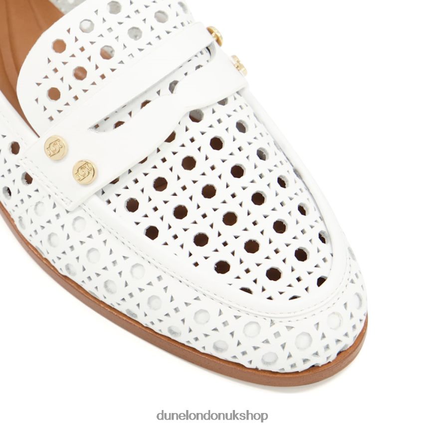 Laser-Cut-Detail Penny Loafers Women N4BBPB106 Dune London Glimmered White