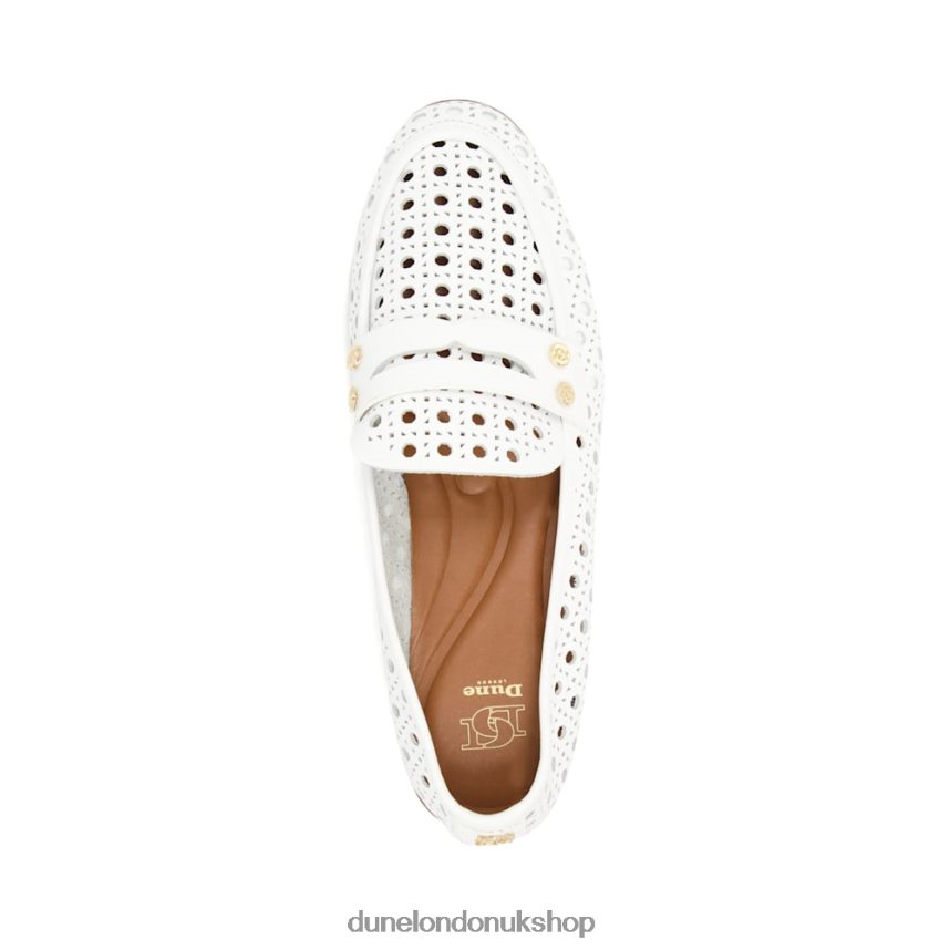 Laser-Cut-Detail Penny Loafers Women N4BBPB106 Dune London Glimmered White