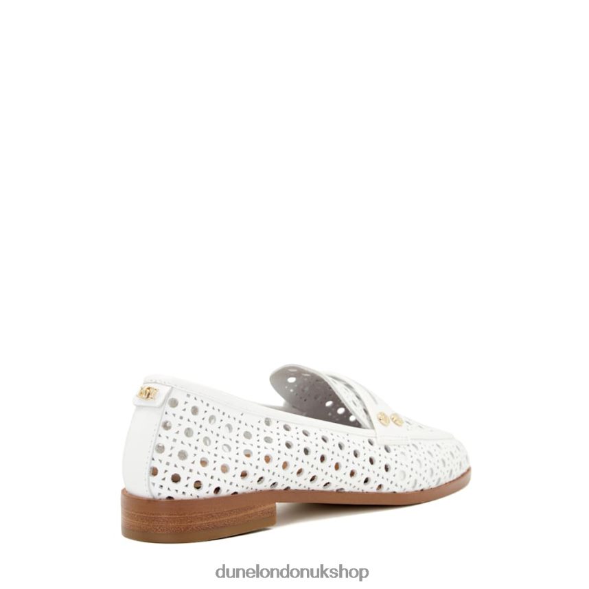 Laser-Cut-Detail Penny Loafers Women N4BBPB106 Dune London Glimmered White