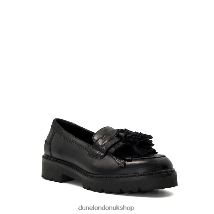 Leather Fringe Trimmed Loafers Women N4BBPB326 Dune London Guardian Black