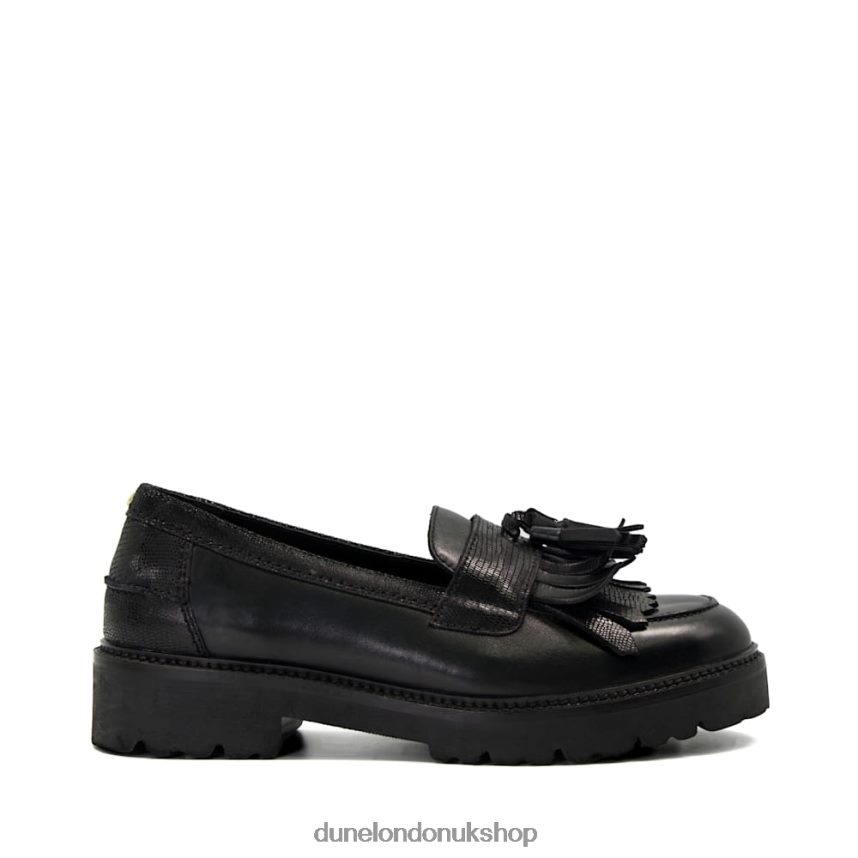 Leather Fringe Trimmed Loafers Women N4BBPB326 Dune London Guardian Black