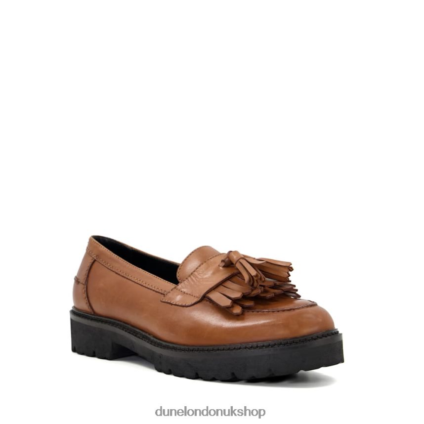 Leather Fringe Trimmed Loafers Women N4BBPB500 Dune London Guardian Tan - Click Image to Close