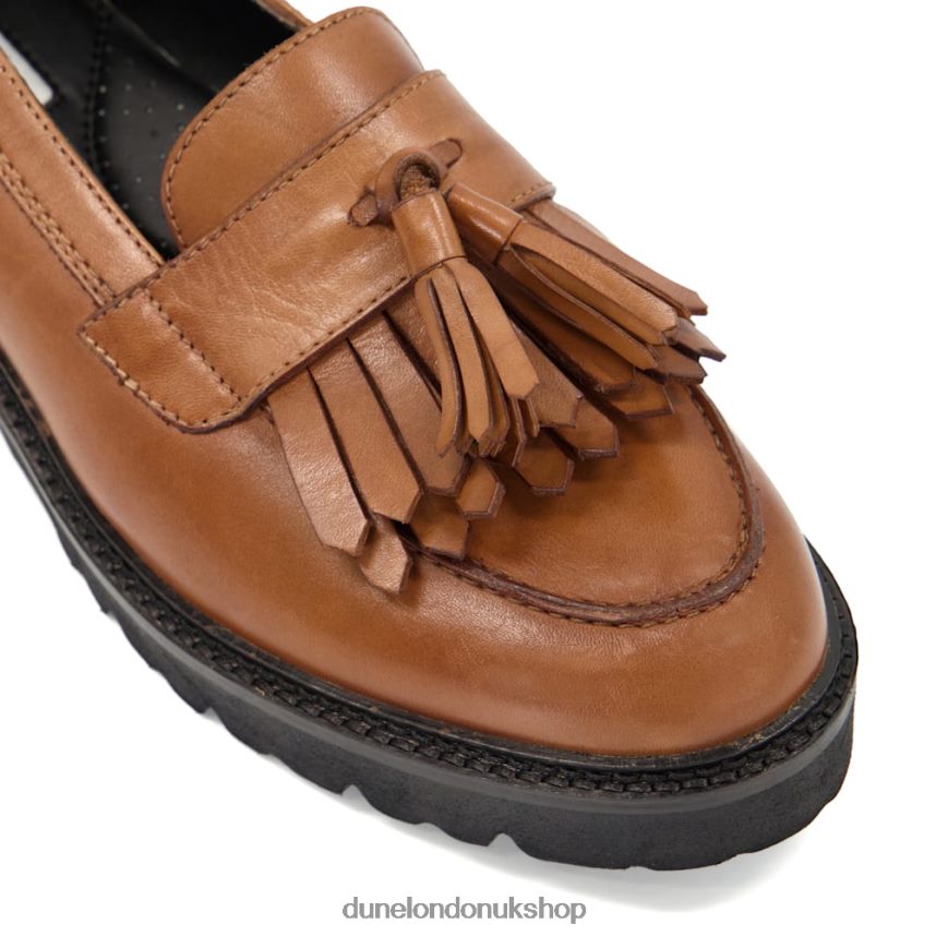 Leather Fringe Trimmed Loafers Women N4BBPB500 Dune London Guardian Tan