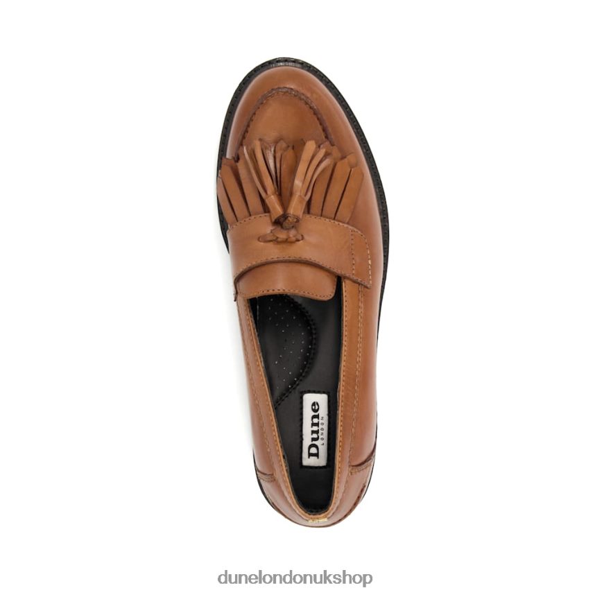 Leather Fringe Trimmed Loafers Women N4BBPB500 Dune London Guardian Tan