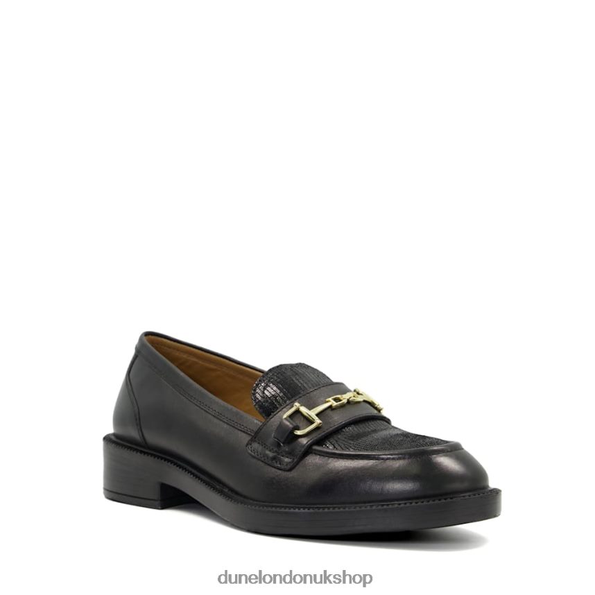 Leather Snaffle-Trim Loafers Women N4BBPB299 Dune London Grid Black - Click Image to Close