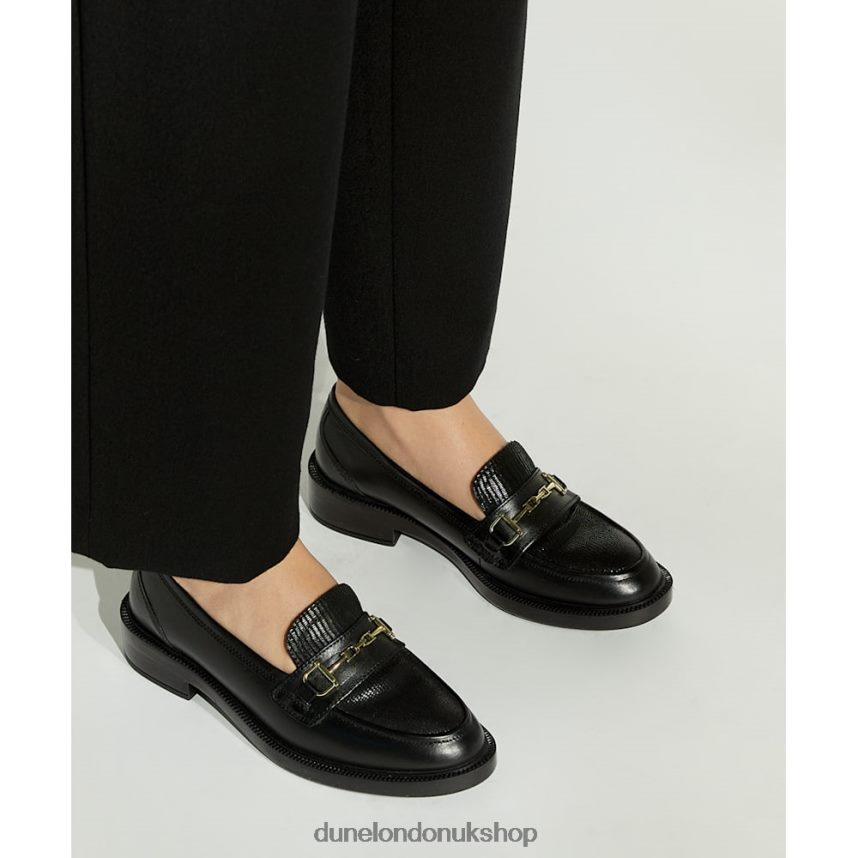 Leather Snaffle-Trim Loafers Women N4BBPB299 Dune London Grid Black