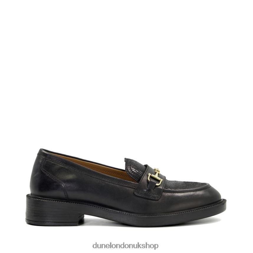 Leather Snaffle-Trim Loafers Women N4BBPB299 Dune London Grid Black