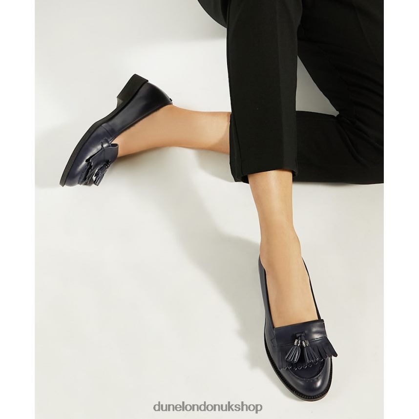 Tassel-Fringe-Trim Leather Loafers Women N4BBPB54 Dune London Granthams Navy